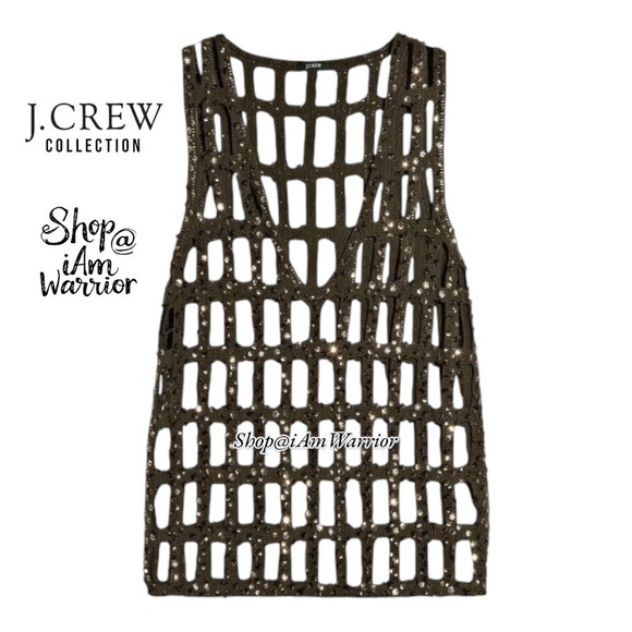 J.Crew Collection dark avocado sequin crochet netted vest *shop@iamwarrior - Picture 2 of 9